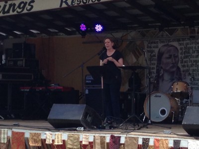 Sara speaking on the main stage